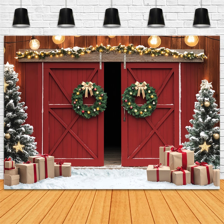 Barn Photo Backdrop Snowy Gift Christmas Backdrop UK LXX57-377