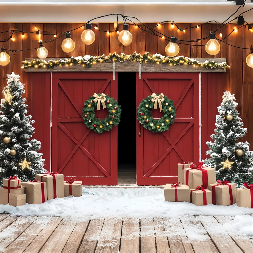 Barn Photo Backdrop Snowy Gift Christmas Backdrop UK LXX57-377