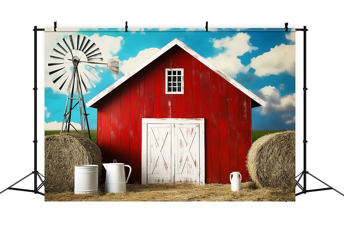 Red Barn Backdrop Farmhouse Sky Straw Backdrop UK LXX57-378