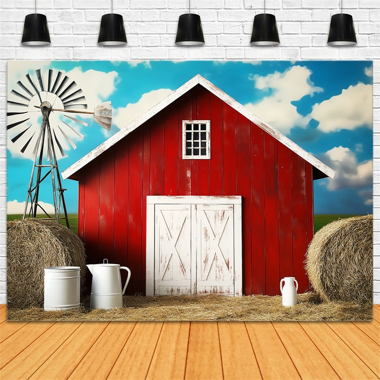 Red Barn Backdrop Farmhouse Sky Straw Backdrop UK LXX57-378