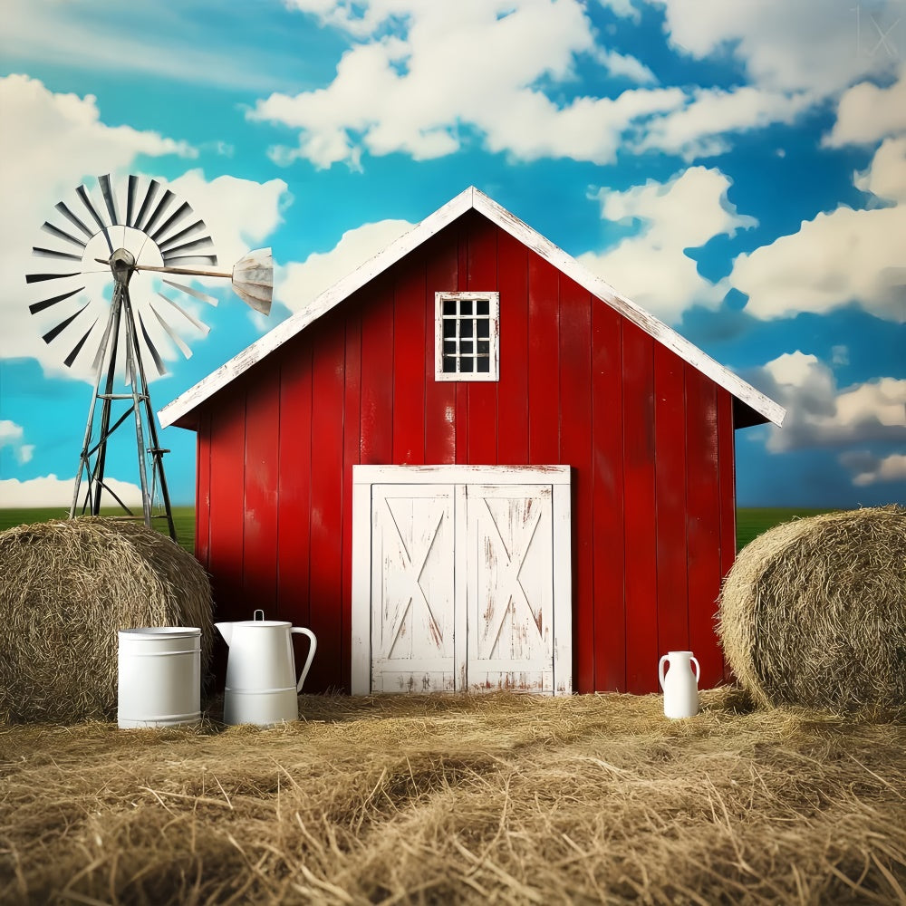 Red Barn Backdrop Farmhouse Sky Straw Backdrop UK LXX57-378
