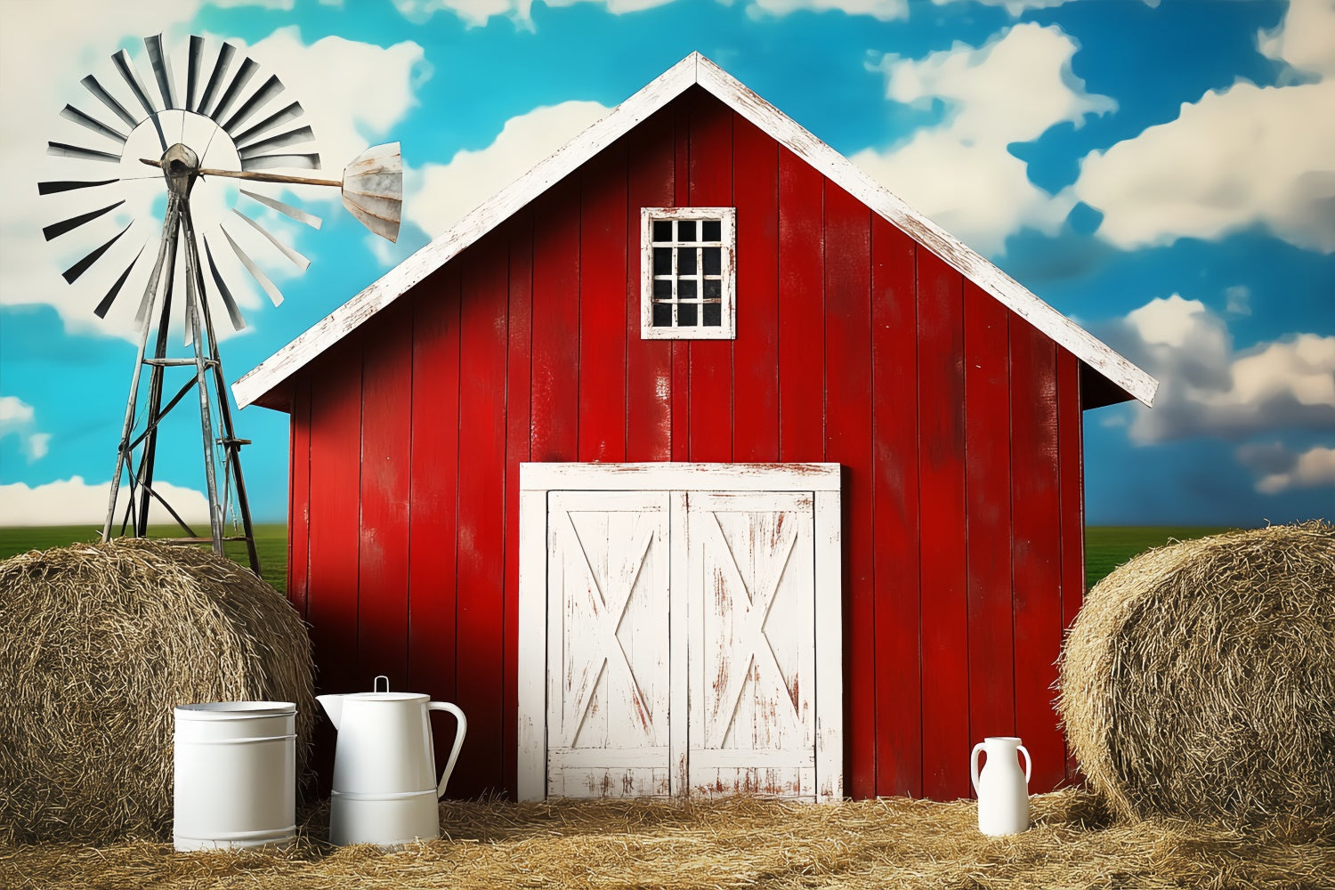 Red Barn Backdrop Farmhouse Sky Straw Backdrop UK LXX57-378