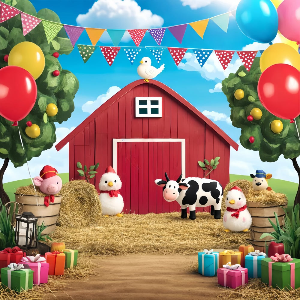 Barn Photo Backdrop Cartoon Farm Party Backdrop UK LXX57-379