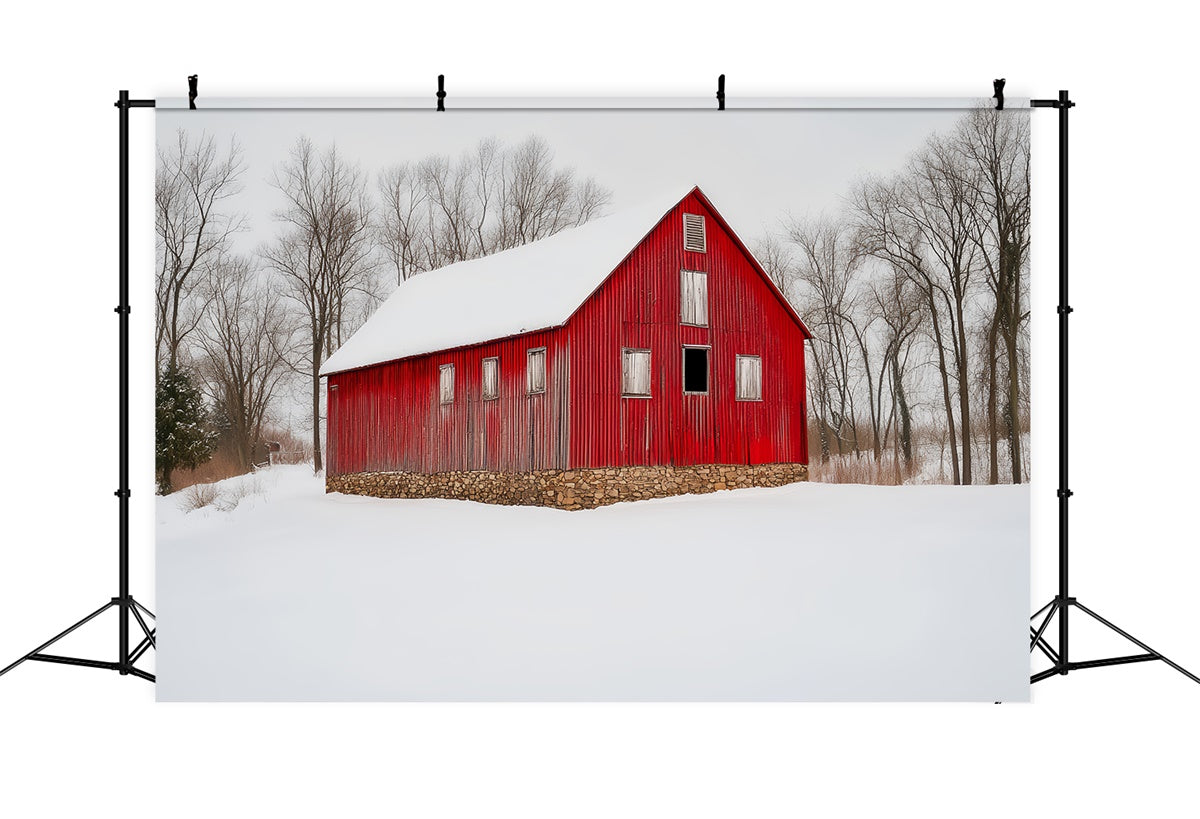 Red Barn Backdrop Rustic Snowfield Barn Backdrop UK LXX57-381