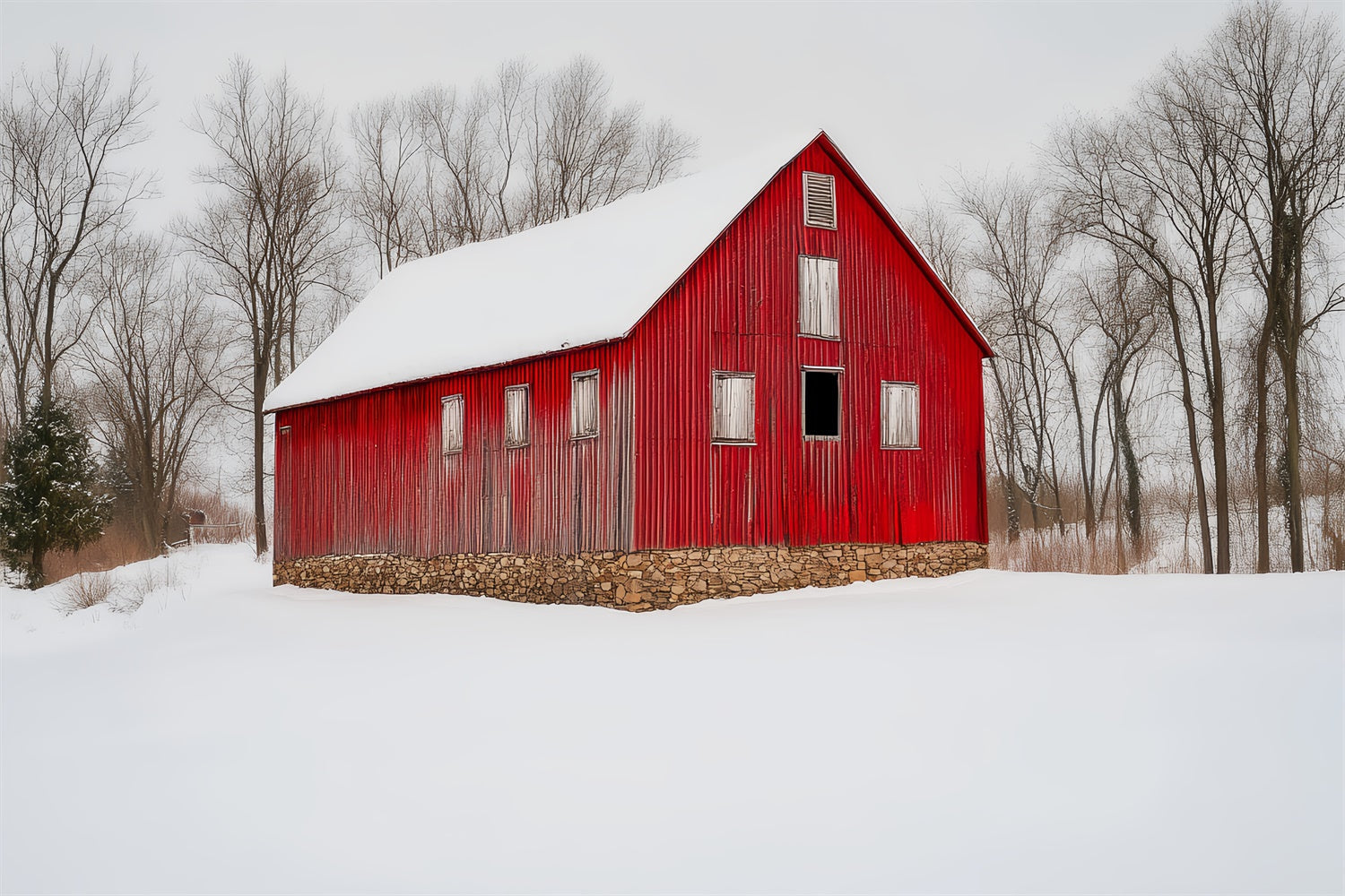 Red Barn Backdrop Rustic Snowfield Barn Backdrop UK LXX57-381