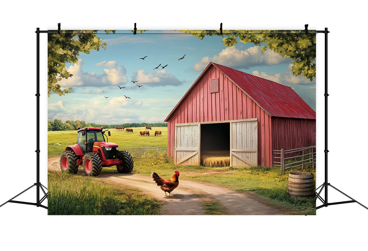 Red Barn Backdrop Cow Pasture Barn Scene Backdrop UK LXX57-383
