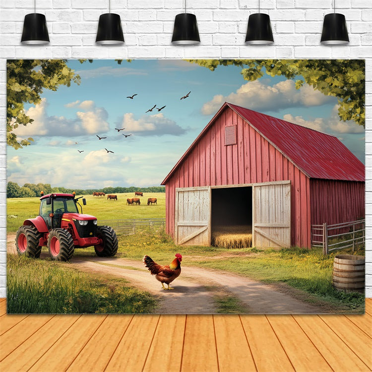 Red Barn Backdrop Cow Pasture Barn Scene Backdrop UK LXX57-383