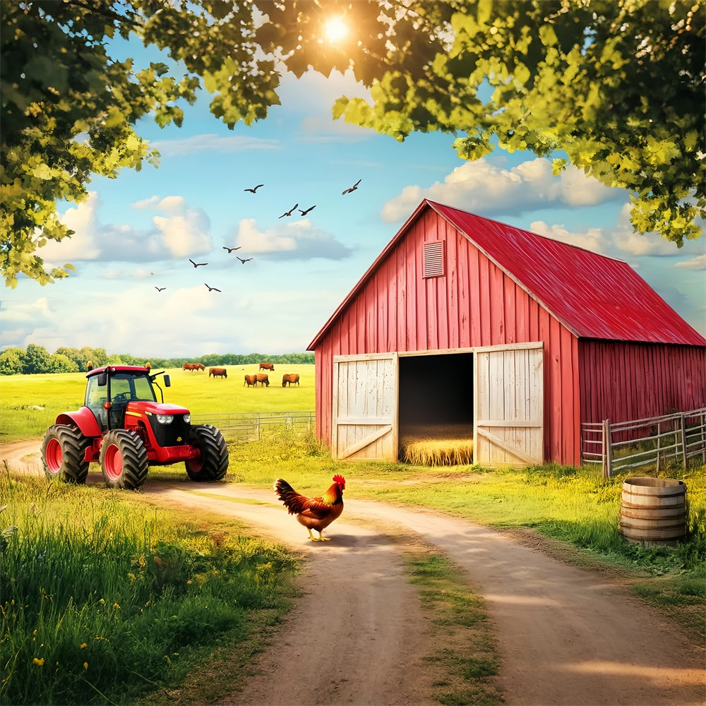 Red Barn Backdrop Cow Pasture Barn Scene Backdrop UK LXX57-383