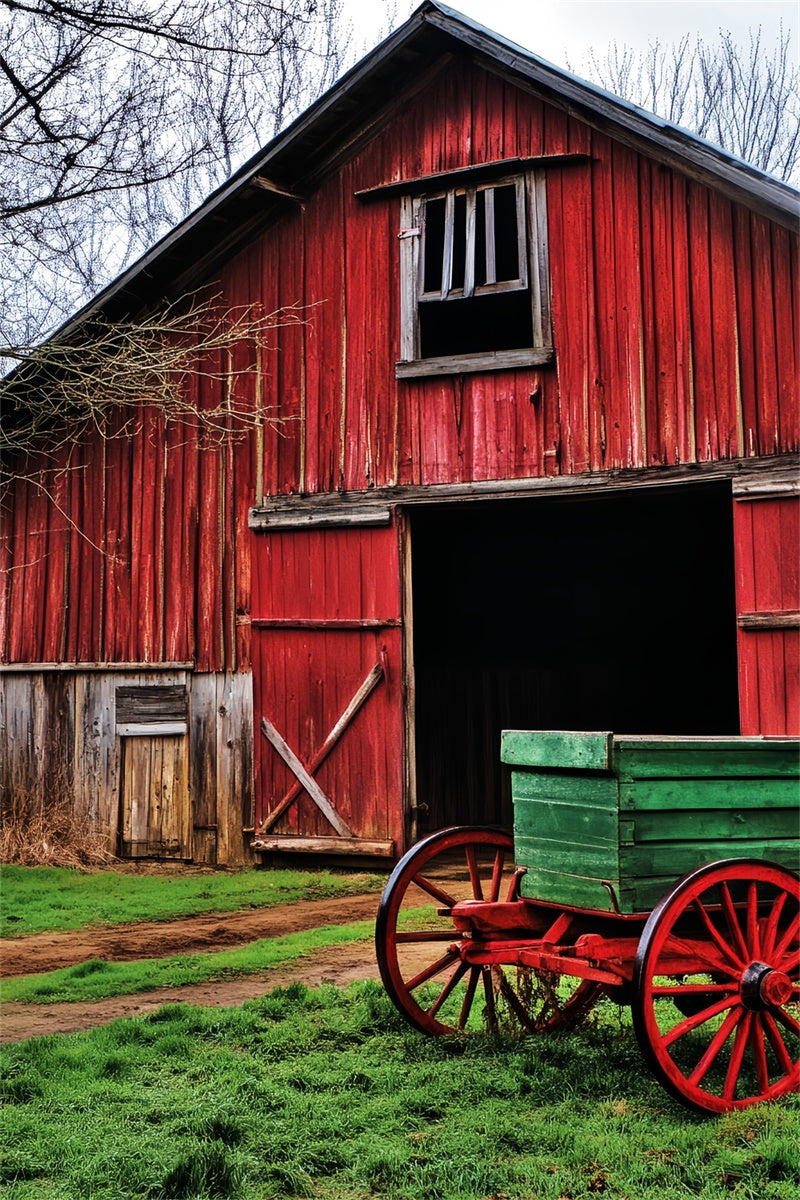 Rustic Barn Backdrop Country Lane Wagon Backdrop UK LXX57-393