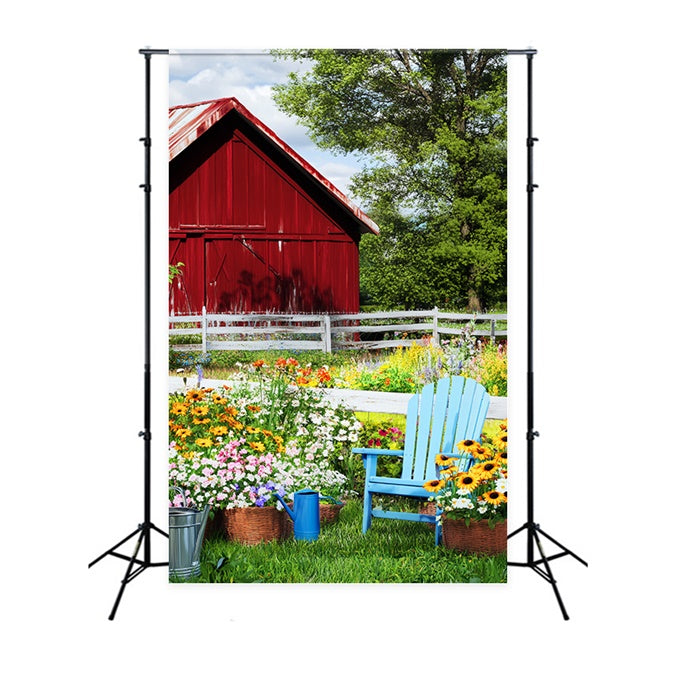 Red Barn Backdrop Rustic Floral Fence Backdrop UK LXX57-394