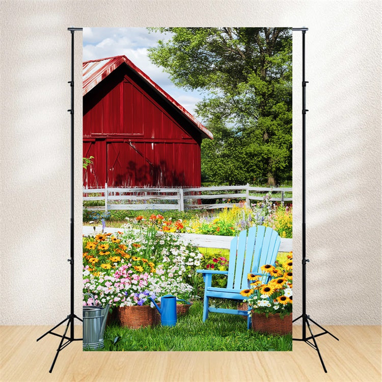 Red Barn Backdrop Rustic Floral Fence Backdrop UK LXX57-394
