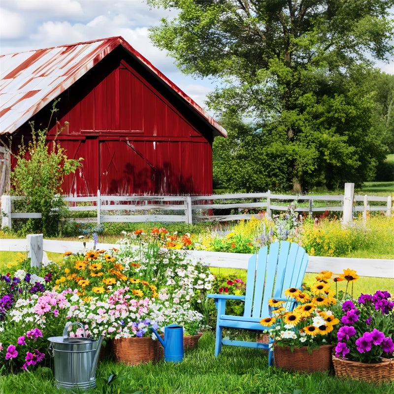 Red Barn Backdrop Rustic Floral Fence Backdrop UK LXX57-394