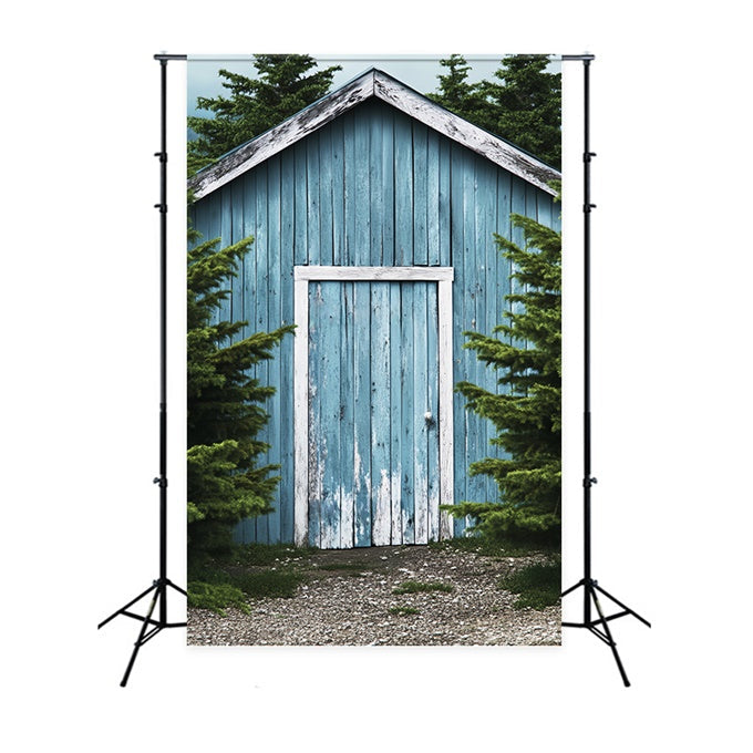 Barn Photo Backdrop Woodland Blue Barn Backdrop UK LXX57-395