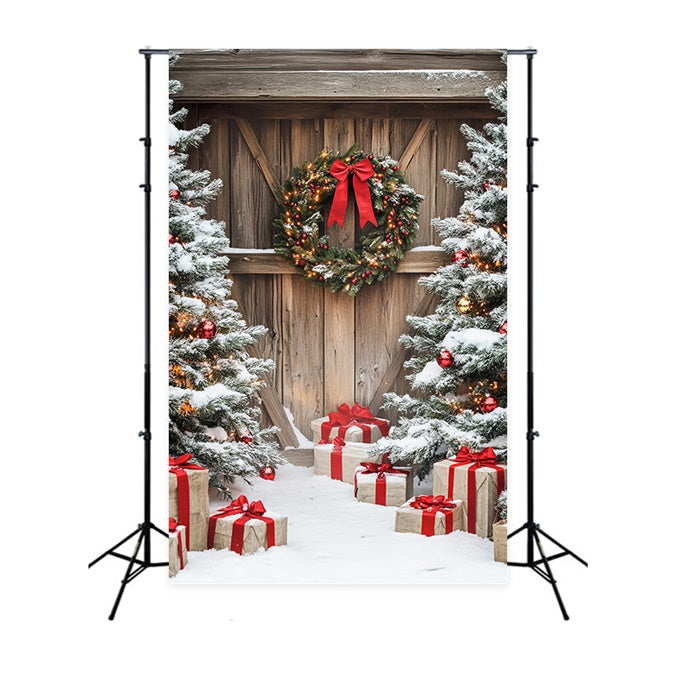 Barn Door Backdrops Rustic Christmas Porch Backdrop UK LXX57-397