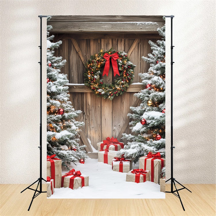 Barn Door Backdrops Rustic Christmas Porch Backdrop UK LXX57-397