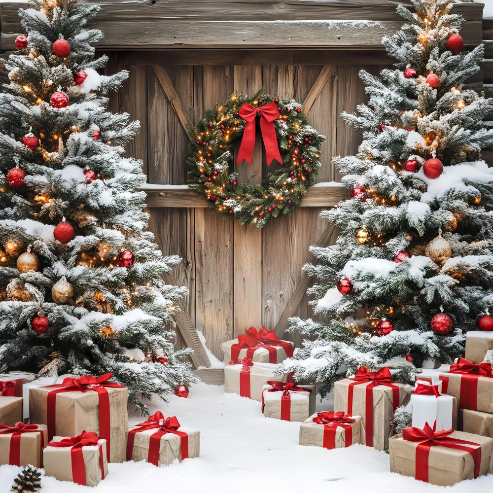 Barn Door Backdrops Rustic Christmas Porch Backdrop UK LXX57-397