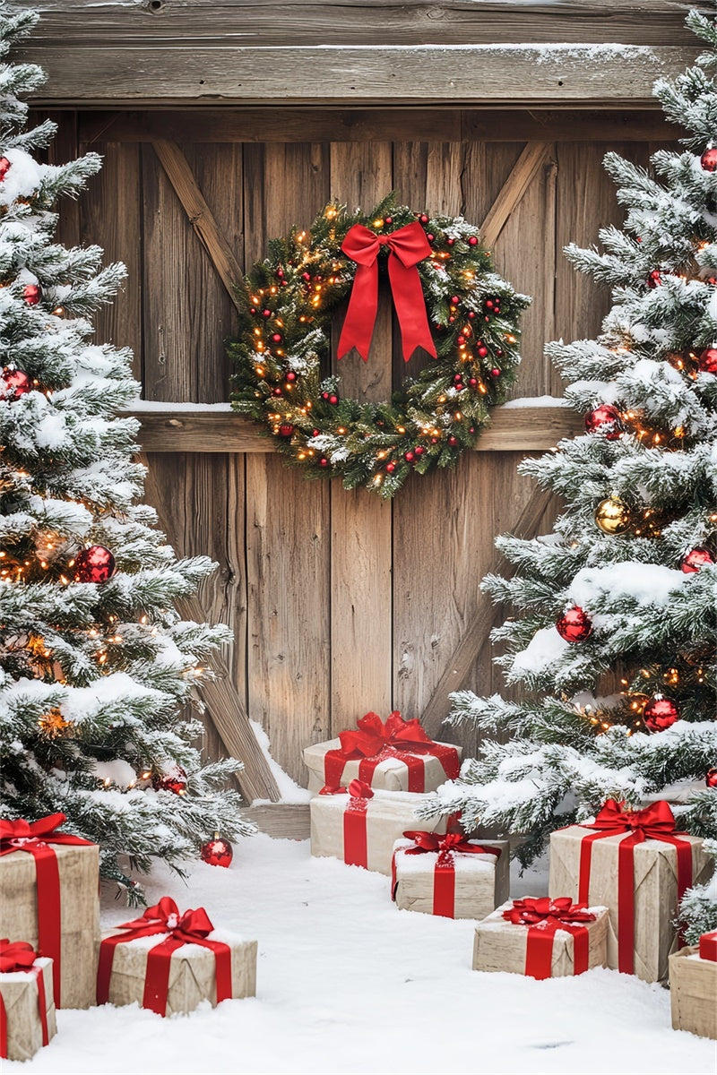 Barn Door Backdrops Rustic Christmas Porch Backdrop UK LXX57-397