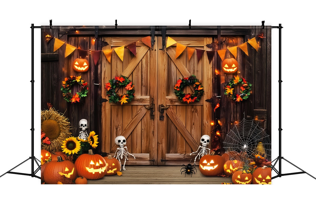 Barn Door Backdrops Skeleton Porch Halloween Backdrop UK LXX57-400