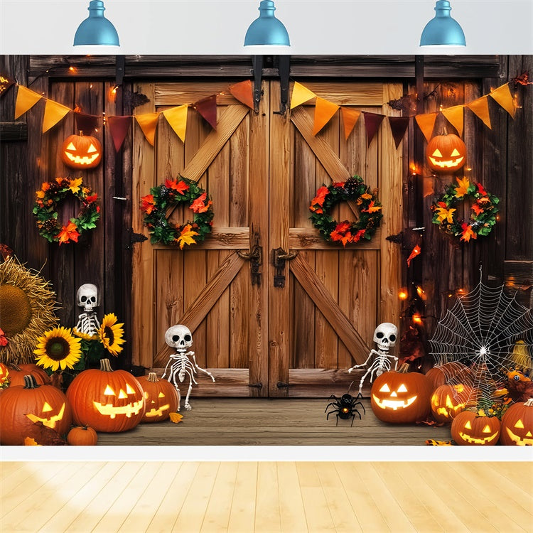 Barn Door Backdrops Skeleton Porch Halloween Backdrop UK LXX57-400