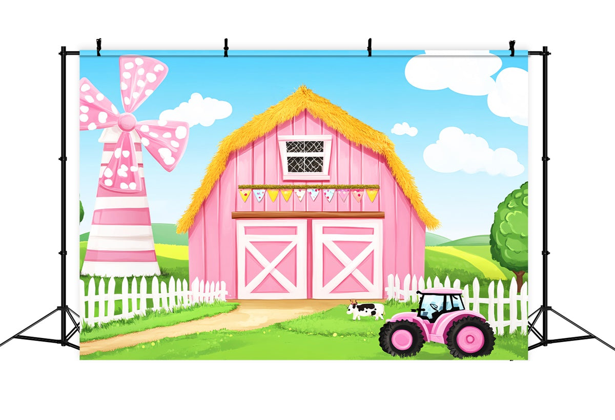 Pink Barn Backdrop Cartoon Farm Theme Backdrop UK LXX57-401