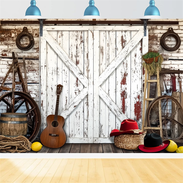 Rustic Barn Backdrop Guitar Farm Tools Backdrop UK LXX57-405