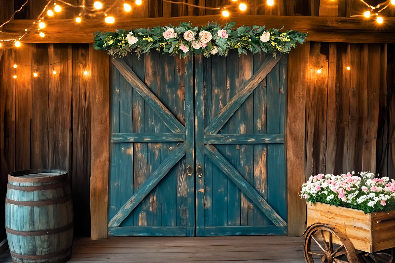Barn Backdrop Romantic Farmhouse Floral Backdrop UK LXX57-406