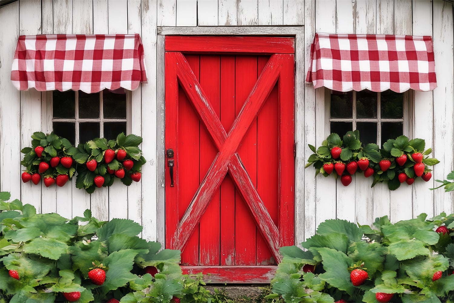 Rustic Barn Backdrop Country Berry Window Backdrop UK LXX57-408