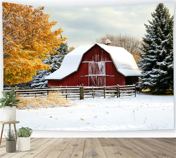 Red Barn Backdrop Winter Harvest Barnyard Backdrop UK LXX57-409
