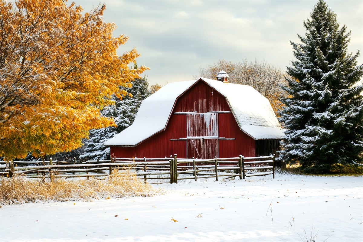 Red Barn Backdrop Winter Harvest Barnyard Backdrop UK LXX57-409