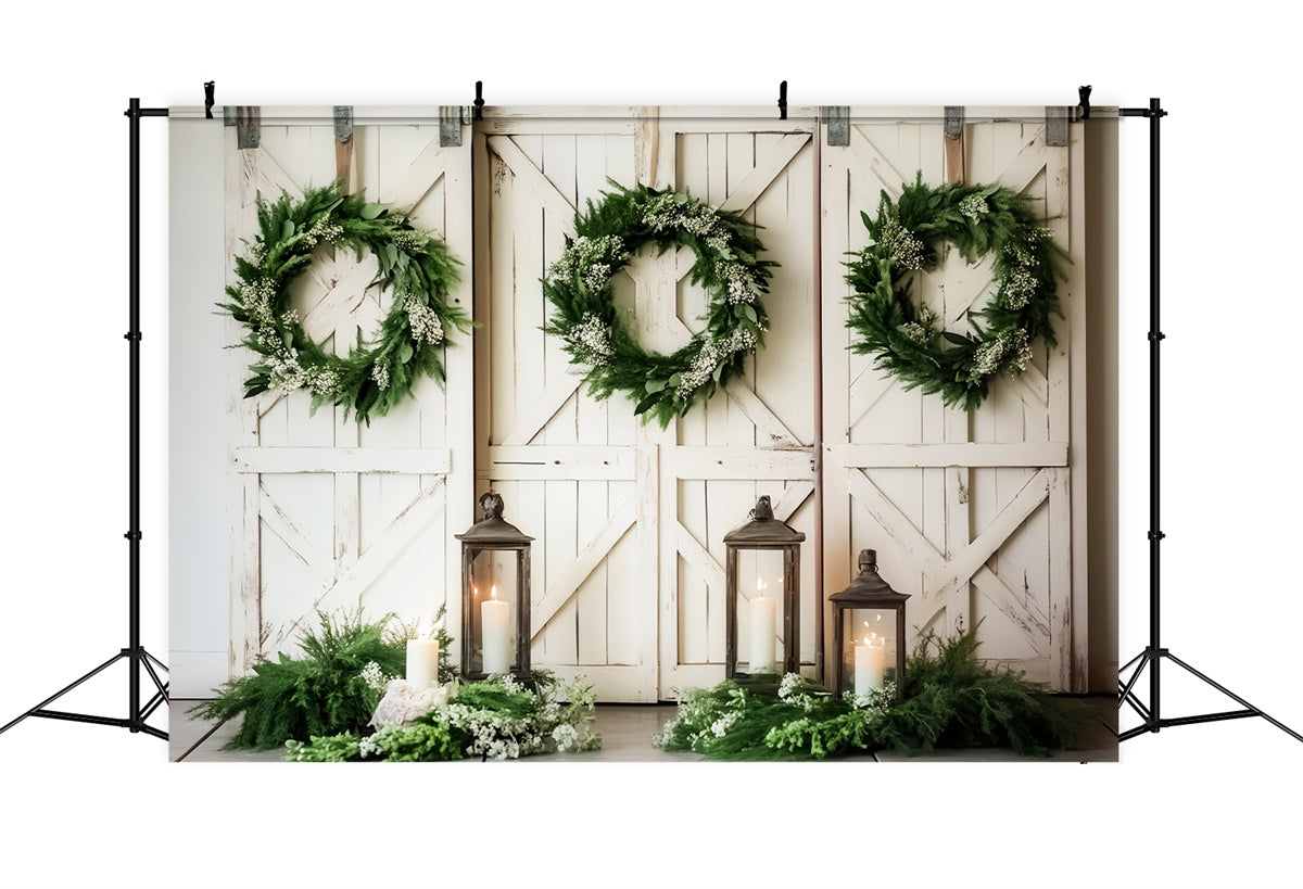 Barn Backdrop Peaceful Wreath Candlelight Backdrop UK LXX57-411