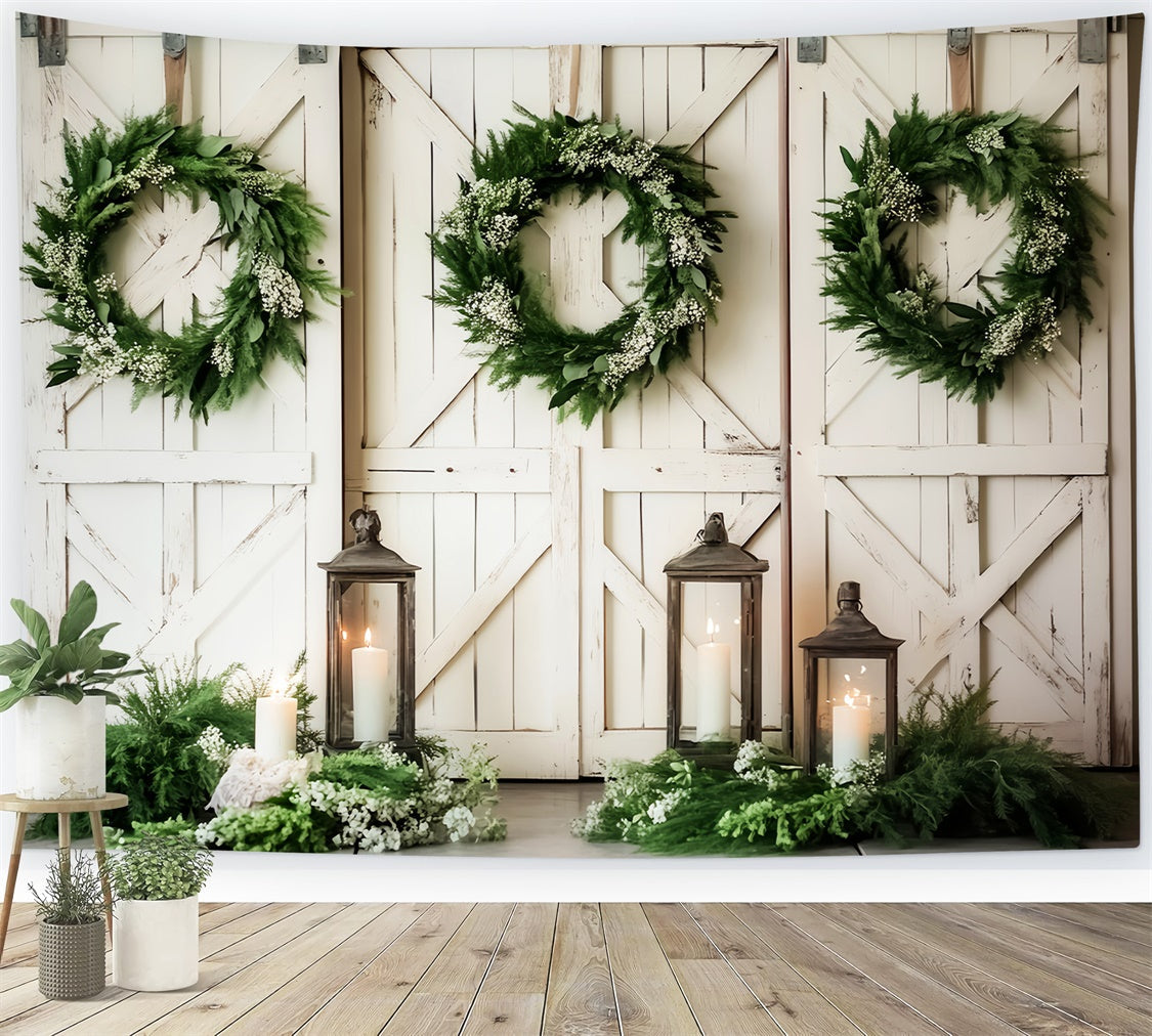 Barn Backdrop Peaceful Wreath Candlelight Backdrop UK LXX57-411