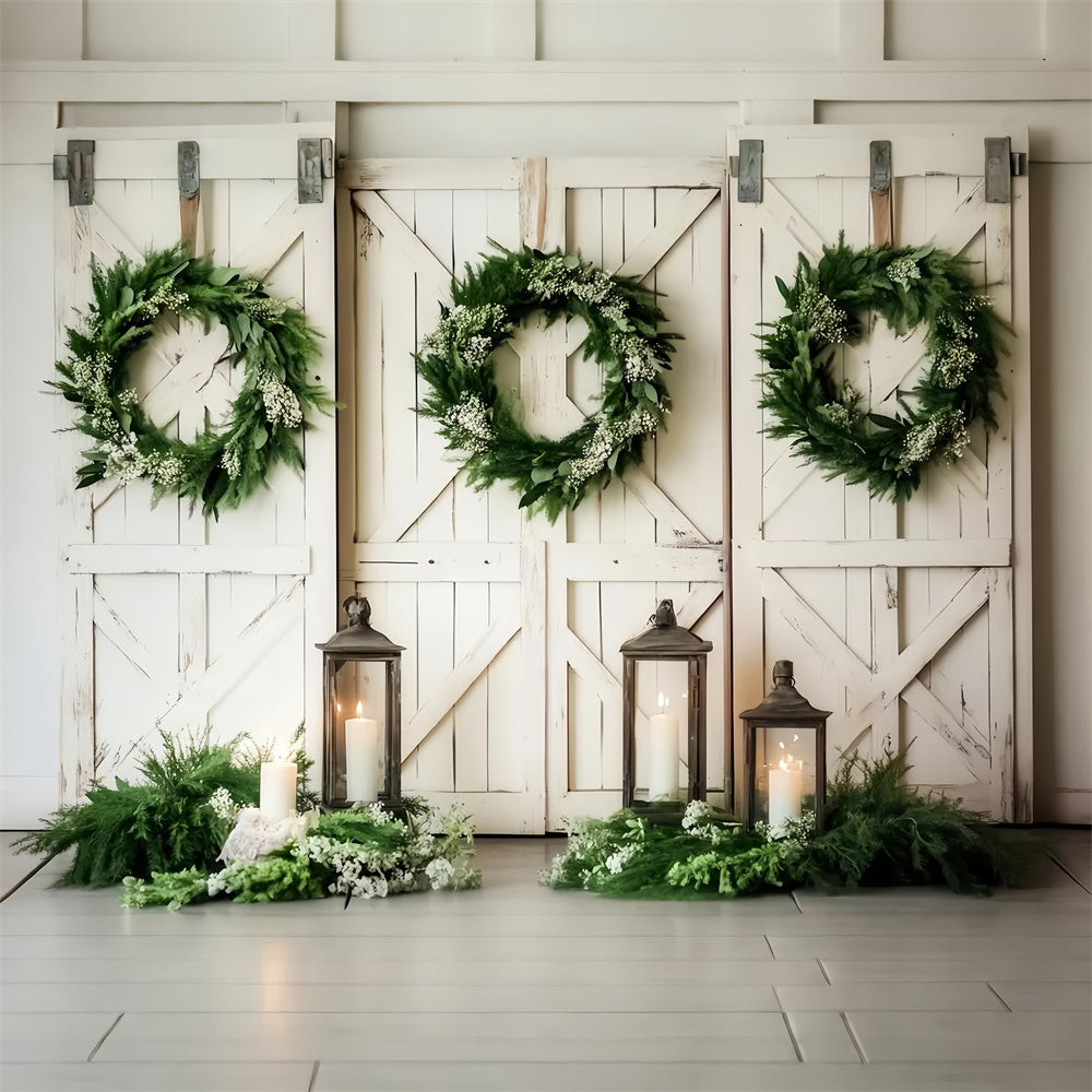 Barn Backdrop Peaceful Wreath Candlelight Backdrop UK LXX57-411