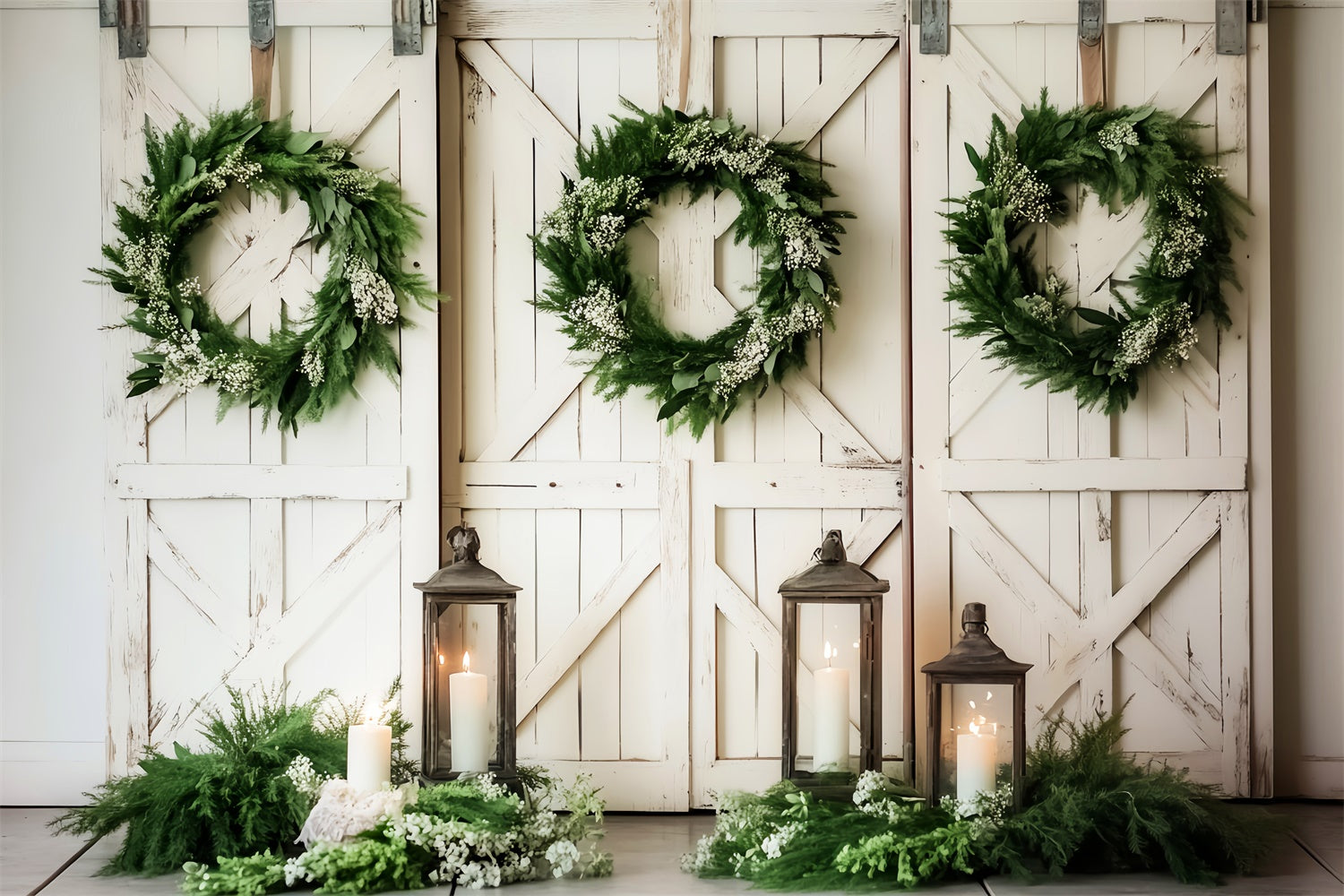 Barn Backdrop Peaceful Wreath Candlelight Backdrop UK LXX57-411