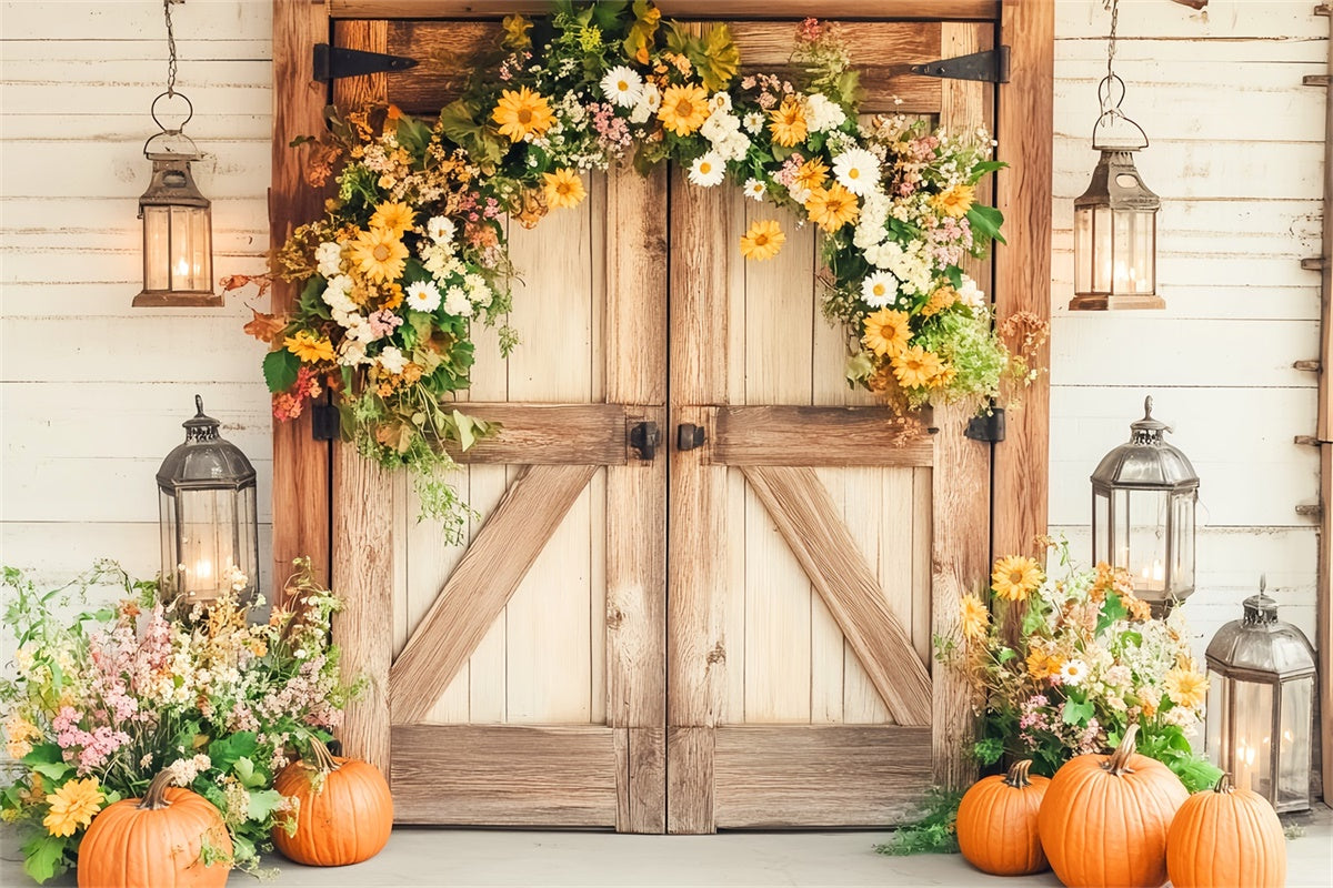 Barn Door Backdrop Cozy Porch Lantern Backdrop UK LXX57-412