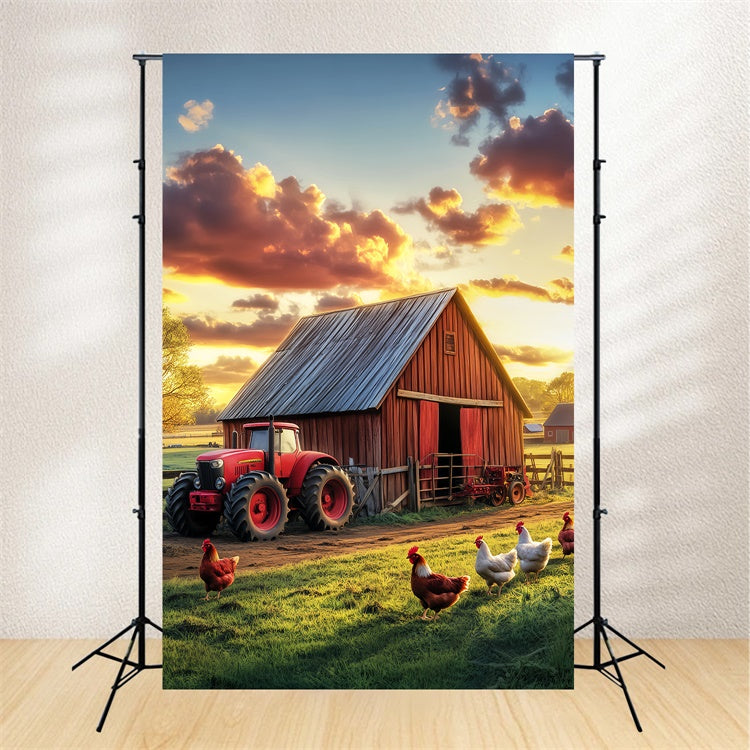 Rustic Barn Backdrop Chicken Farm Sunset Backdrop UK LXX57-416