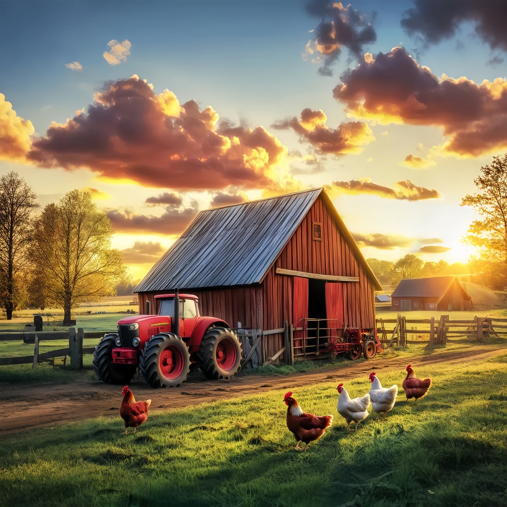 Rustic Barn Backdrop Chicken Farm Sunset Backdrop UK LXX57-416