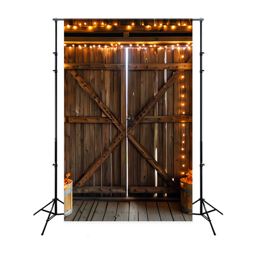 Barn Door Photo Backdrop Cozy String Light Backdrop UK LXX57-417