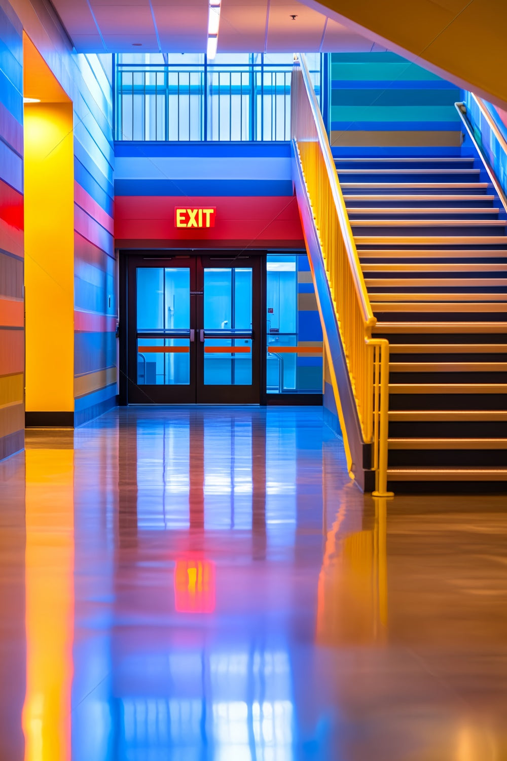 School Picture Backdrop Bright Steps Corridor Backdrop UK LXX57-49