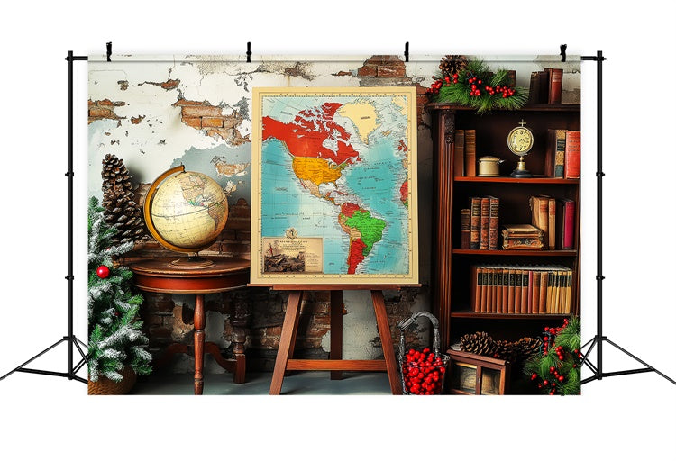 Back To School Photo Backdrop Rustic Map Globe Backdrop UK LXX57-52
