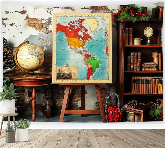 Back To School Photo Backdrop Rustic Map Globe Backdrop UK LXX57-52