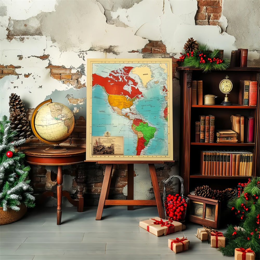 Back To School Photo Backdrop Rustic Map Globe Backdrop UK LXX57-52