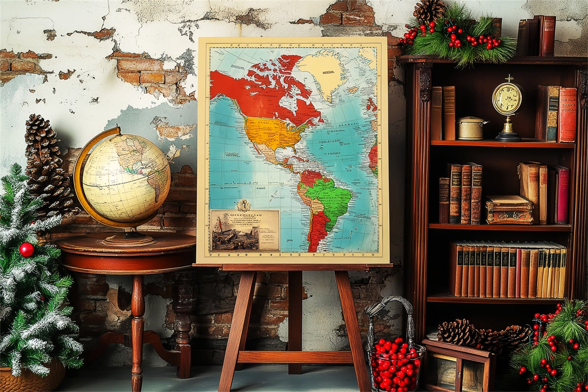Back To School Photo Backdrop Rustic Map Globe Backdrop UK LXX57-52