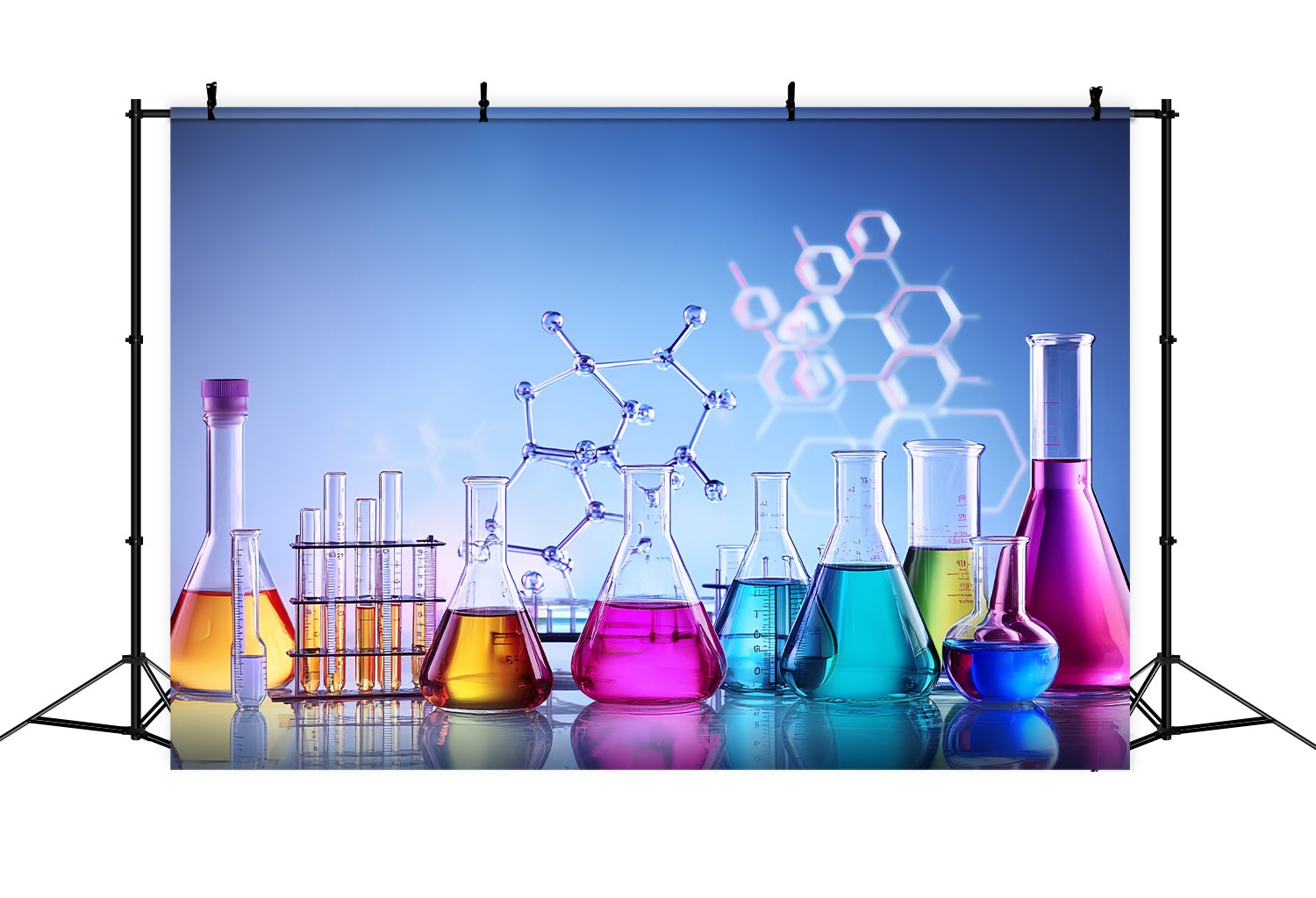 Chemistry Backdrop Colorful Chemistry Flasks Molecular Structure Back To School Backdrop UK LXX58-103