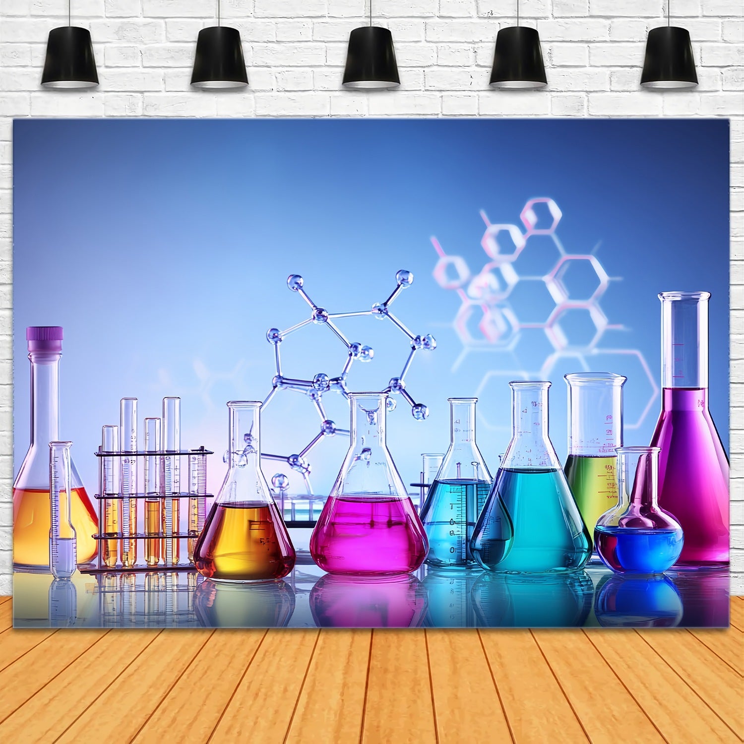 Chemistry Backdrop Colorful Chemistry Flasks Molecular Structure Back To School Backdrop UK LXX58-103