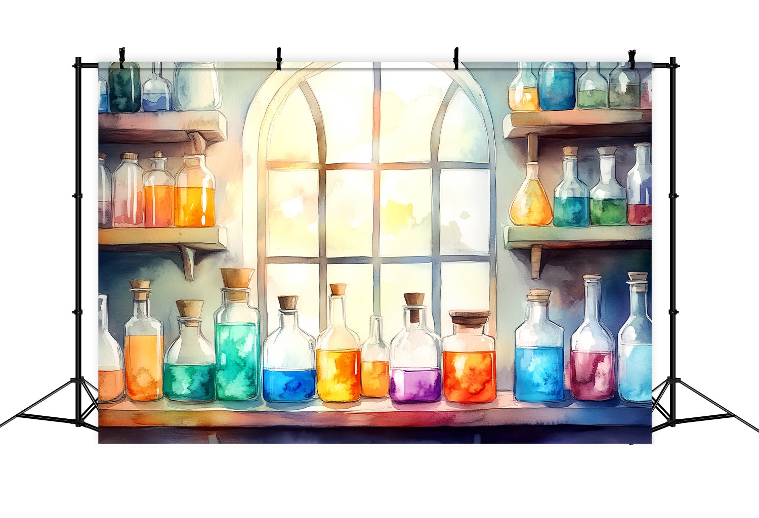 Chemistry Backdrop Sunlit Window Vibrant Potion Bottles Back To School Backdrops UK LXX58-105