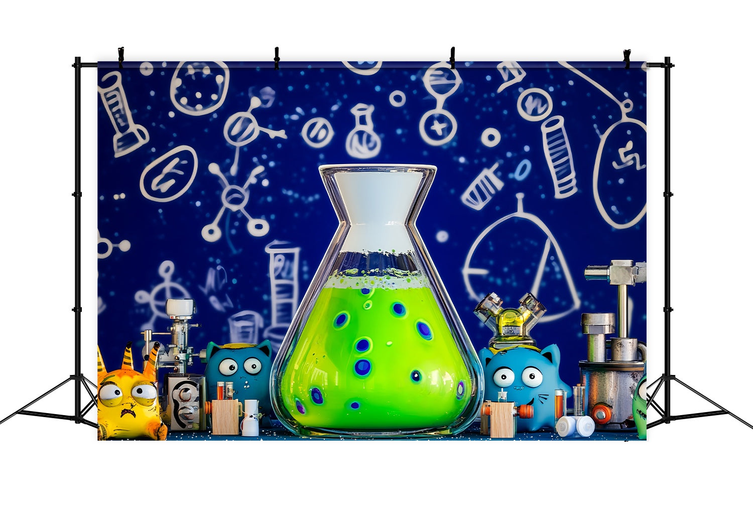 Chemistry Backdrop Cartoon Monster Science Experiment Setup Back To School Backdrops UK LXX58-107