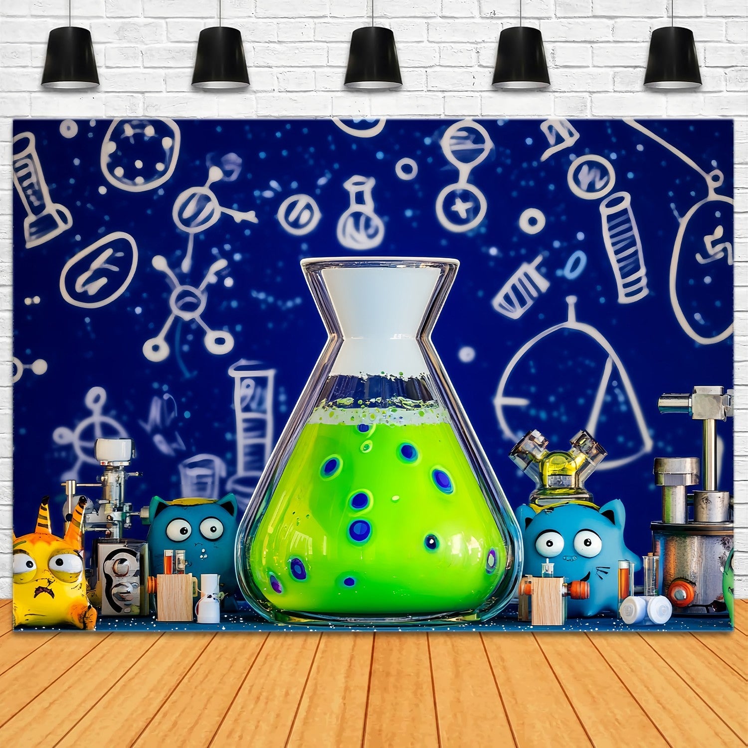 Chemistry Backdrop Cartoon Monster Science Experiment Setup Back To School Backdrops UK LXX58-107