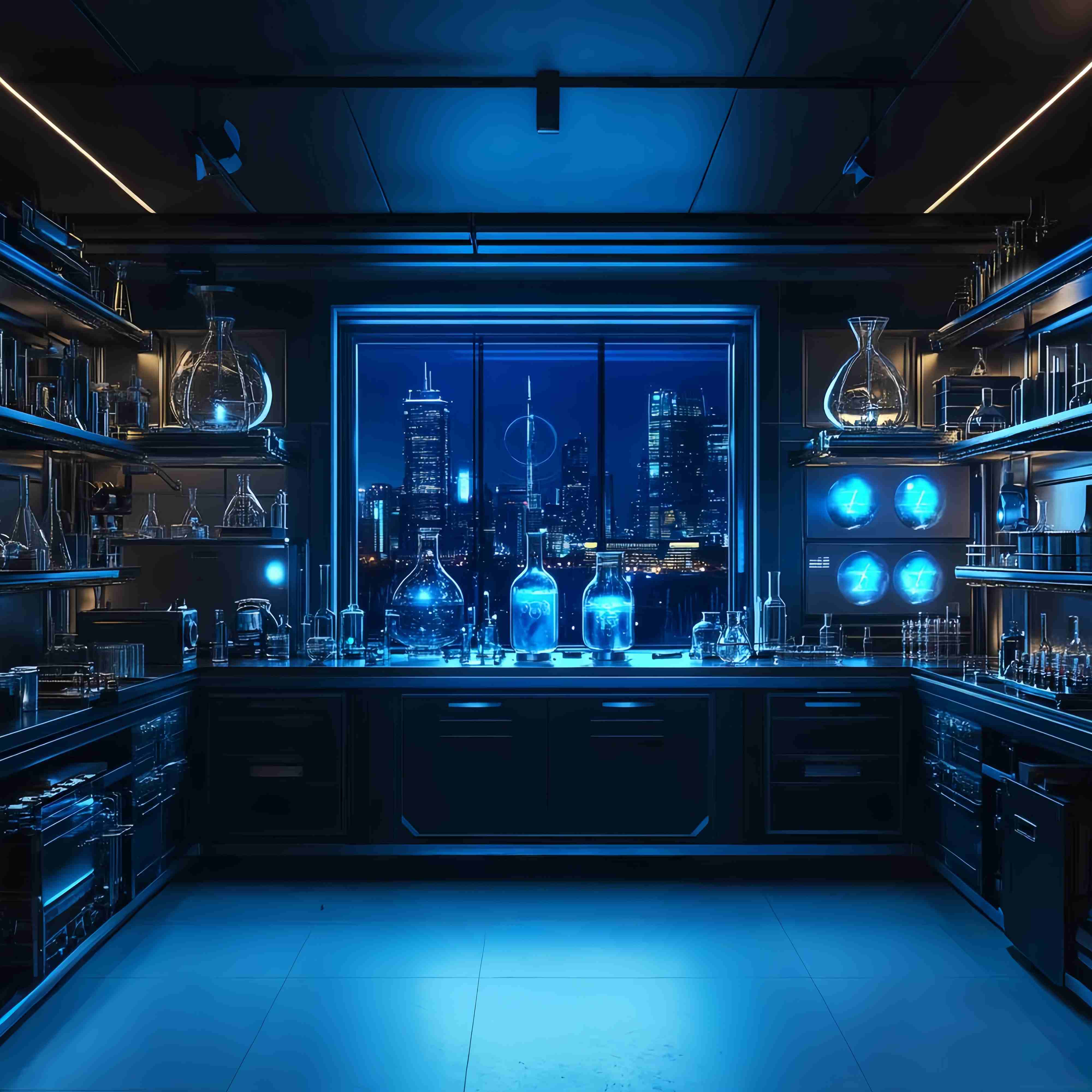 Chemistry Backdrop Futuristic Laboratory Skyline Night View School Picture Backdrop UK LXX58-108