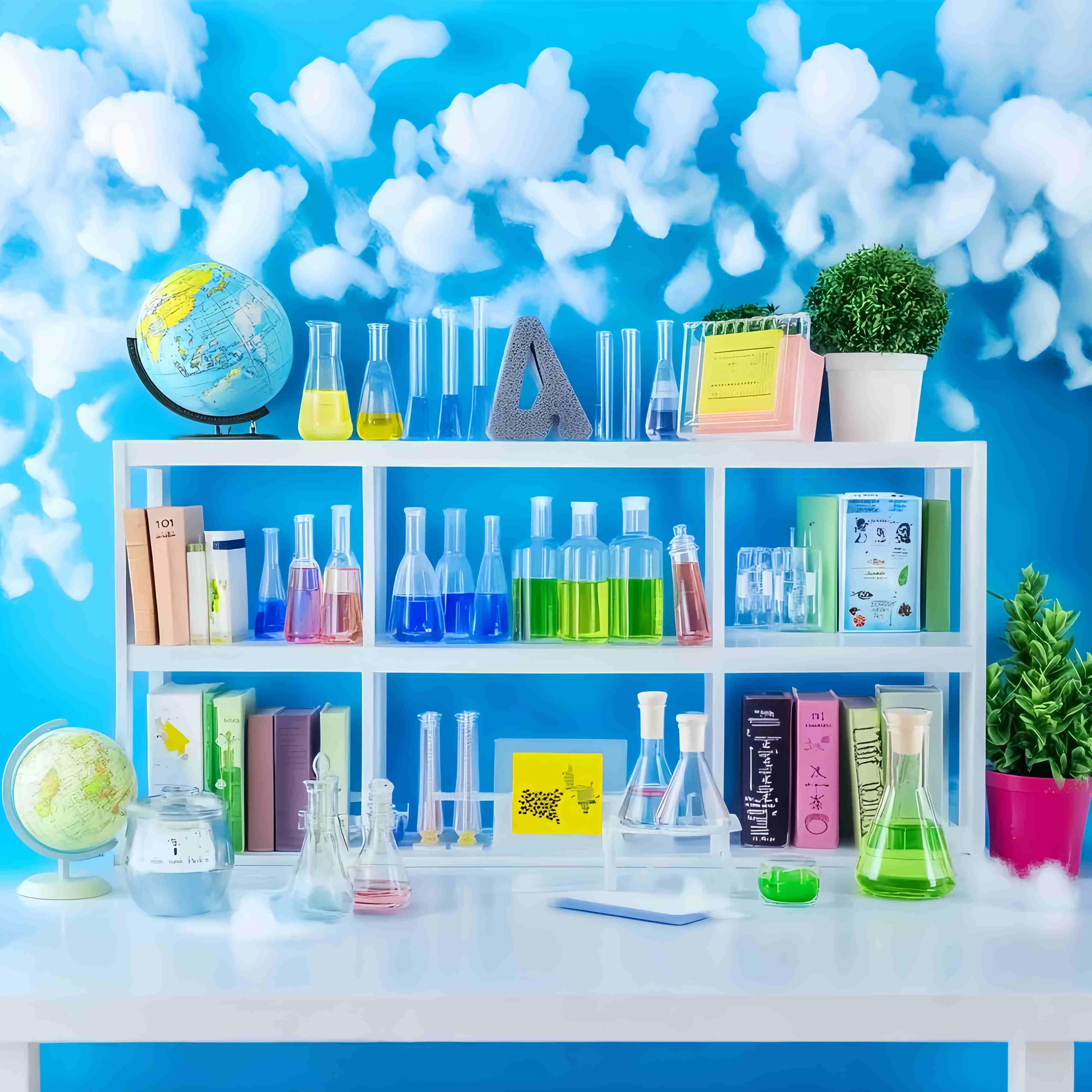 Chemistry Backdrop Colorful Chemistry Shelf Books Plants Back To School Photo Backdrop UK LXX58-109