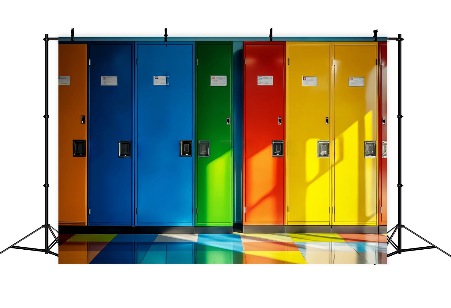 School Locker Backdrop Rainbow Color School Locker Row Back To School Backdrops UK LXX58-110